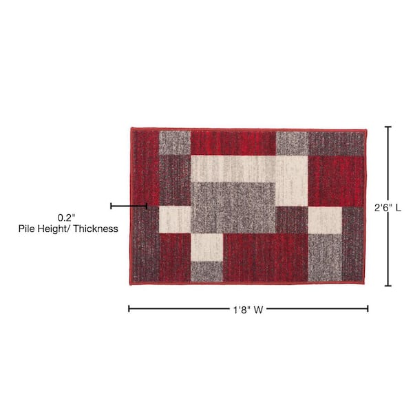 Geometric Boxes Design Non-Slip (Non-Skid) Red 1 ft. 8 in. x 2 ft. 6 in. Indoor Area Rug