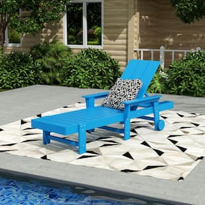 Shoreside Pacific Blue Fade Resistant All Weather HDPE Plastic Outdoor Adjustable Backrest Chaise Lounge with Wheels