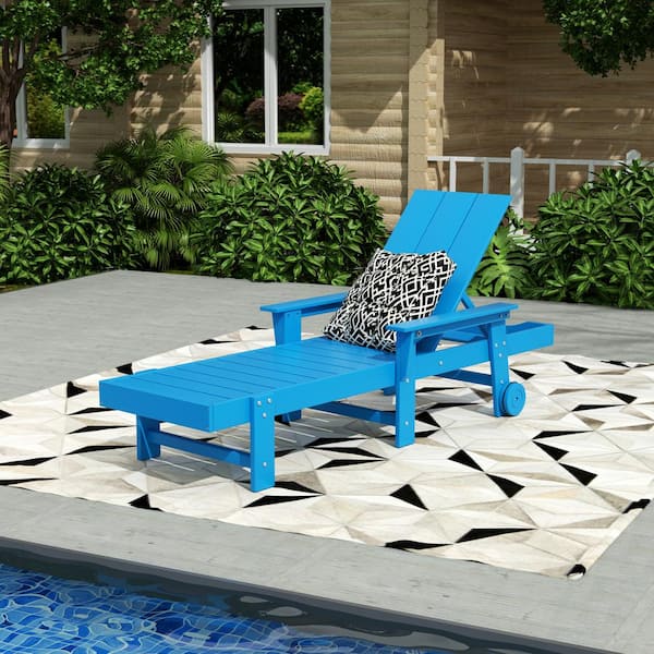 Laguna Pacific Blue Fade Resistant HDPE All Weather Plastic Outdoor Patio Reclining Adjustable Chaise Lounge with Wheels