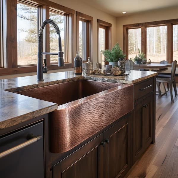 Lange 32 in. Farmhouse/Apron-Front Undermount Single Bowl 17 Gauge Antique Copper Kitchen Sink