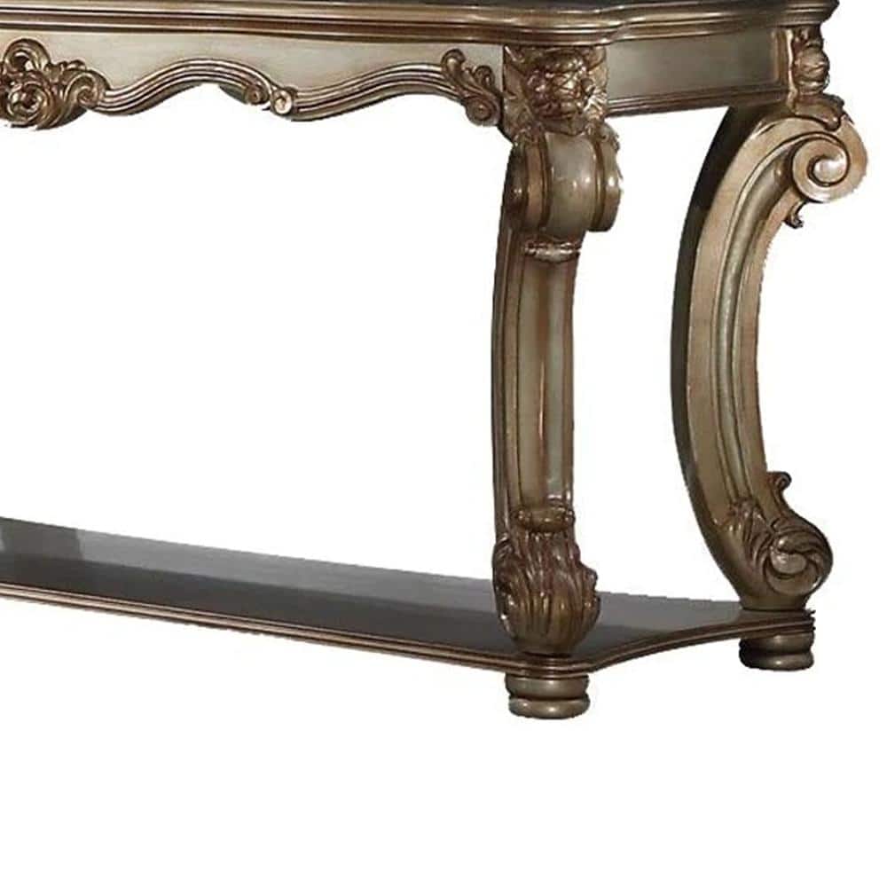 Gold Patina Wood Sofa Table with Bottom Shelf