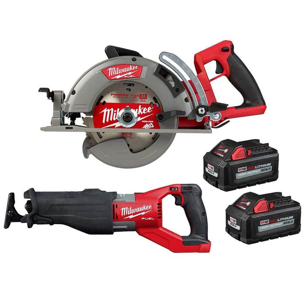 Milwaukee M18 FUEL 18V Lith-Ion Cordless 7-1/4 in. Rear Handle Circular Saw w/Super SAWZALL & (2) High Output 6.0Ah Battery