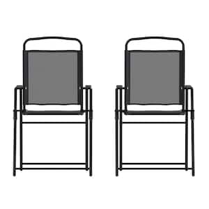 Black Steel Outdoor Lounge Chair in Black (Set of 2)