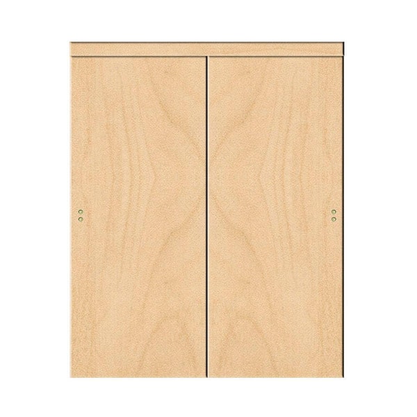 Impact Plus 48 in. x 80 in. Smooth Flush Solid Core Stain Grade Maple MDF Interior Closet Sliding Door with Matching Trim