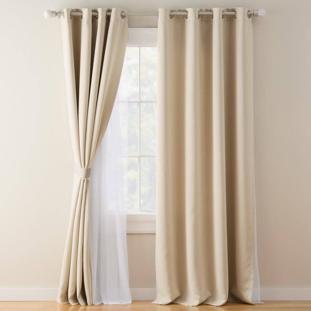 Oslo Double Layer Room Darkening and Sheer Beige Sateen 52 in. x 84 in. Grommet Top Indoor Curtain Panel Set (Set of 2) price history on PriceWatchPro
