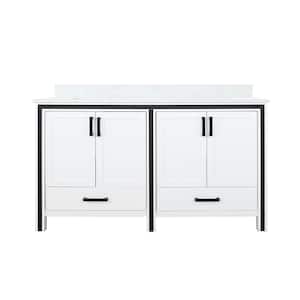 Ziva 60 in W x 22 in D White Double Bath Vanity and Cultured Marble Top