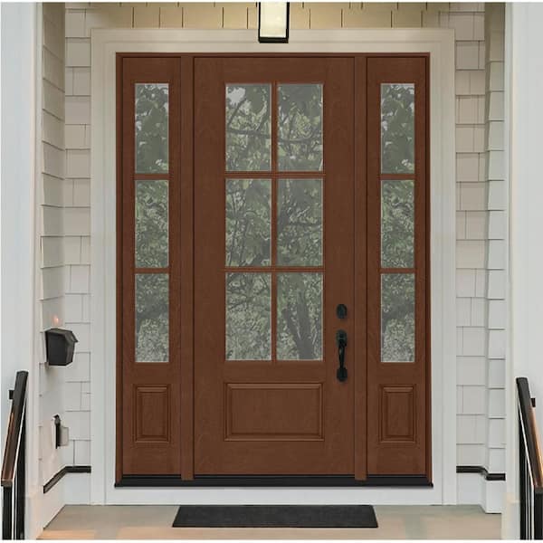 Regency 68 in. x 96 in. 3/4-6 Lite Clear Glass LH Chestnut Stain Mahogany Fiberglass Prehung Front Door dB 14 in.SL
