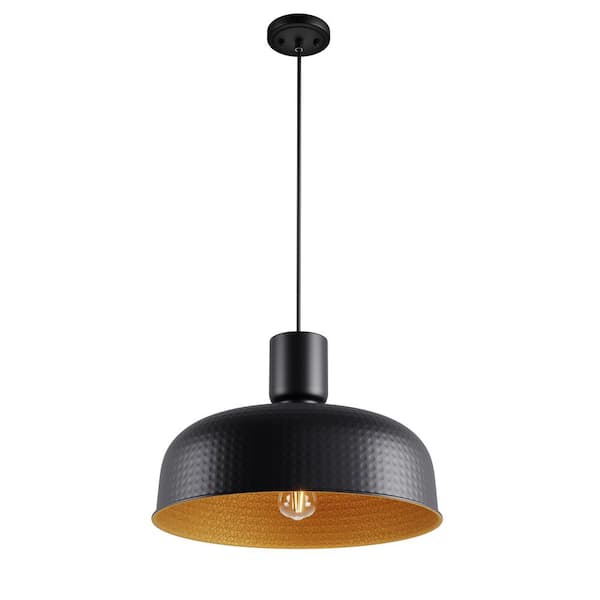aiwen Industrial 18.31 in. 1-Light Black Pendant Light Kitchen Island Ceiling Hanging Light with Hammered Metal Shade