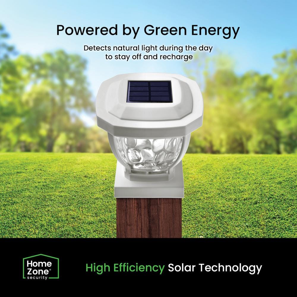 White Solar LED Post Cap Lights with Rippled Glass, 2-Pack