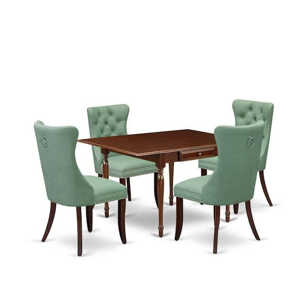 East West Furniture 5-Piece Mahogany Finish Solid Wood Top Rectangular Dining Room Set with Dropleaf (Seats-4)