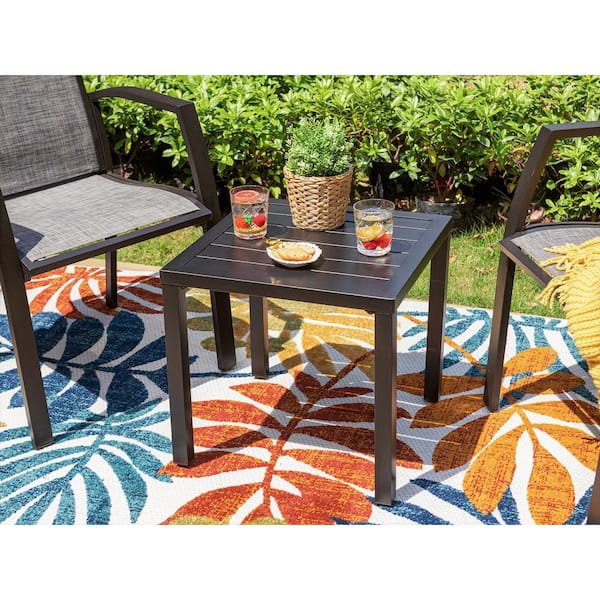 PHI VILLA Black Square Slat Metal Patio Outdoor Side Coffee PHI VILLA Black Square Slat Metal Patio Outdoor Side Coffee