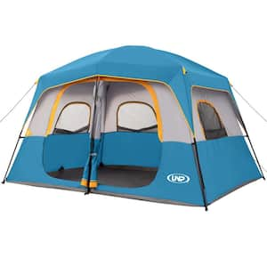 8-Person Ocean Blue Waterproof Windproof Camping Tent Easy Set up-Portable Dome Tents with Rainfly for Camping