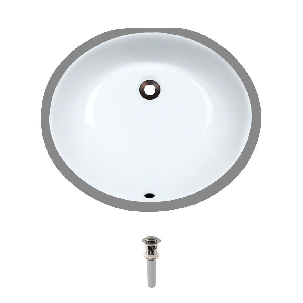 MR Direct Undermount Porcelain Bathroom Sink in White with PopUp Drain