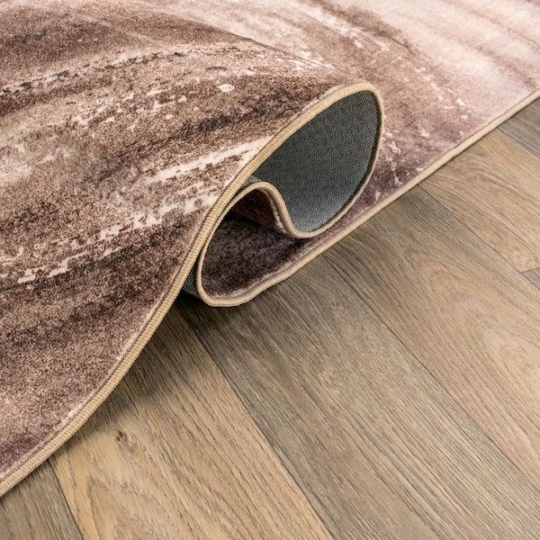 Abstract Spiral Chestnut Brown Machine Washable Non-Slip Backing 6 ft. x 9 ft. Brown Area Rug