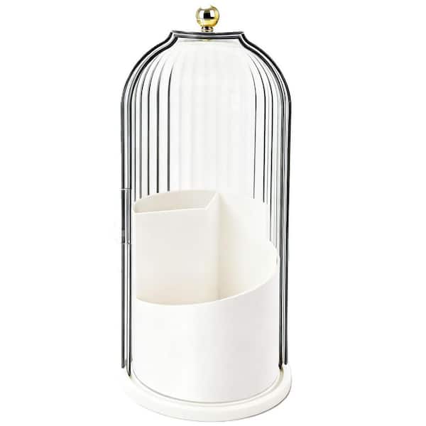 1-Pack White Tabletop Mount Toothbrush Holder with Sliding Door Cover, 3 rotatable slots