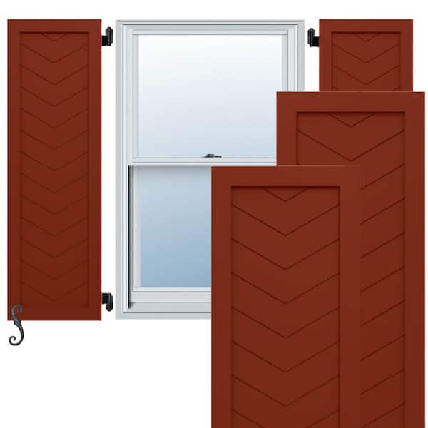 Ekena Millwork EnduraCore Single Panel Chevron Modern Style 18-in W x 69-in H Raised Panel Composite Shutters Pair in Pepper Red