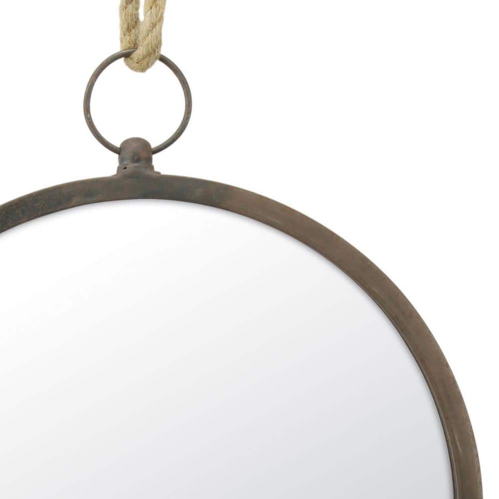Nautical Charm Round 13" Silver and Wood Wall Mirror with Rope