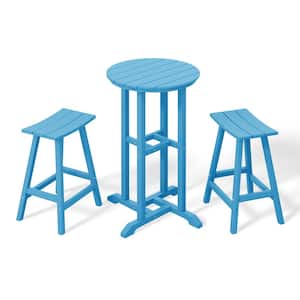 Laguna 3-Piece HDPE Weather Resistant Counter Height Outdoor Patio Bistro Set, Pacific Blue