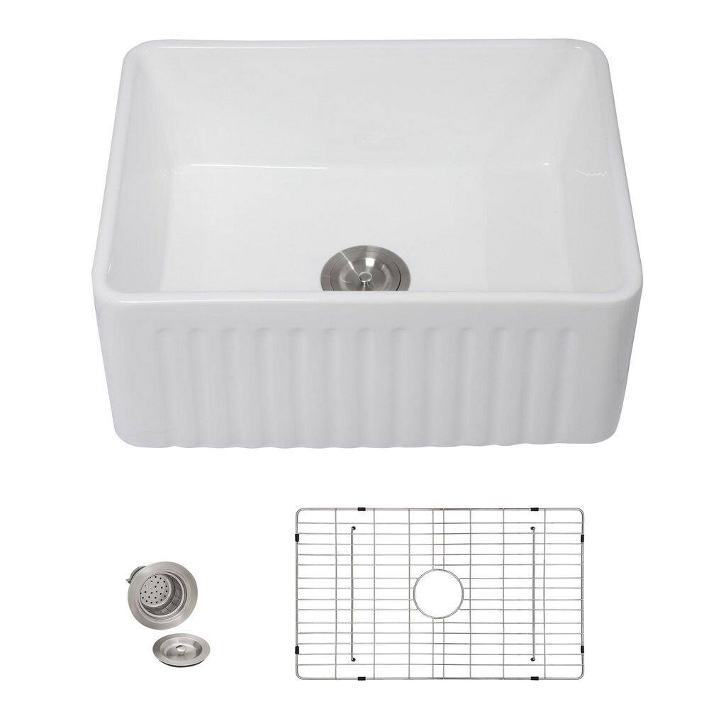 24 in. Durable Ceramic Apron-Front Farmhouse Sink, White Gloss Fireclay Single Bowl Small Kitchen & Bar Farm Sink Basin price history on PriceWatchPro