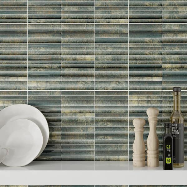 Merola Tile Rubik Verde 5-7/8 in. x 11-3/4 in. Ceramic Wall Tile