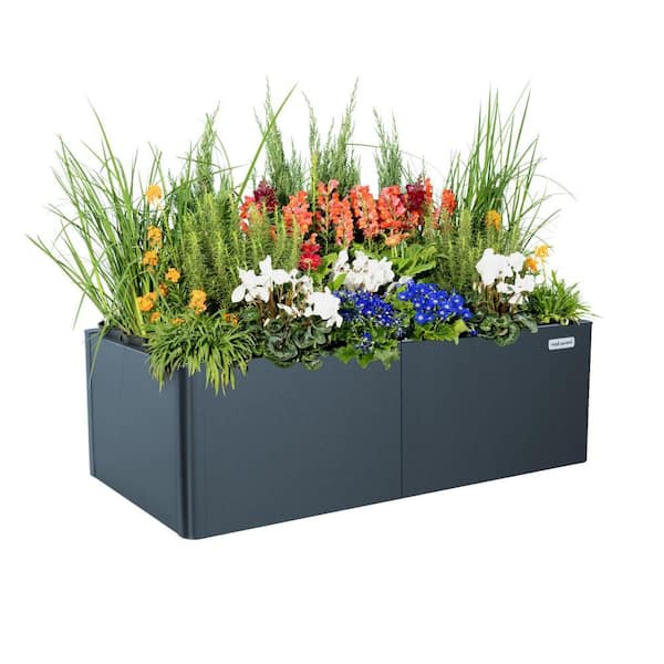 Modern Raised Garden Bed 17" Tall 27"x53" Heavy Planter Box for Trees/Flowers Double-Walled Metal Planters Midnight Blue