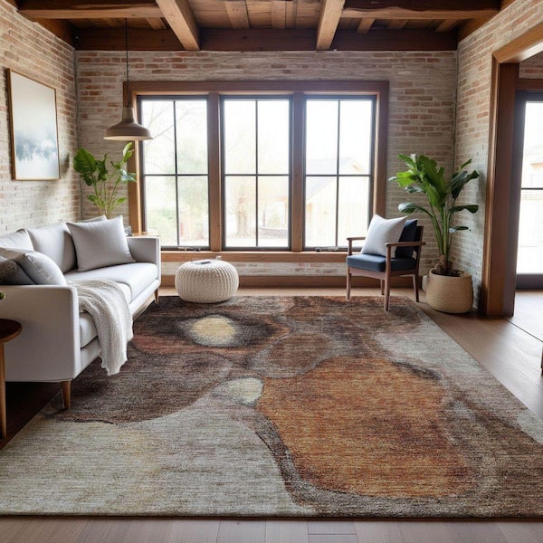 Mayfield Premium Machine Washable Abstract AMF1177 Coffee 10 ft. x 14 ft. Area Rug