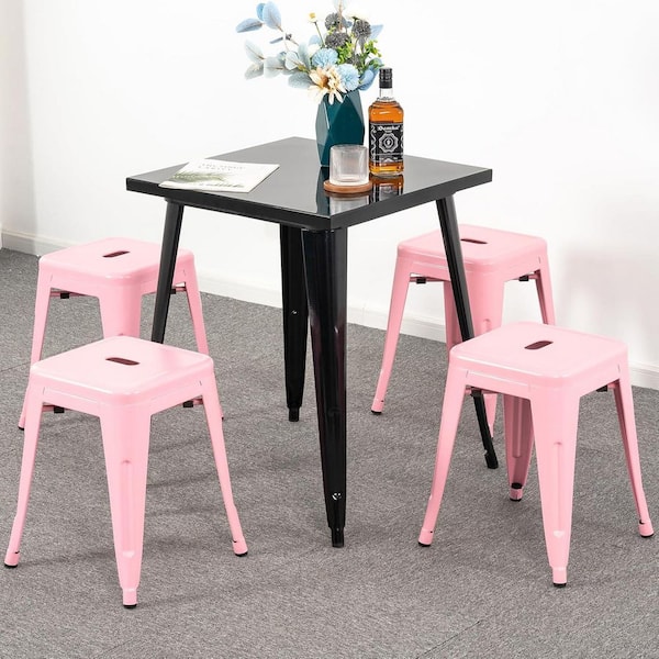 Industrial 18in. H Pink Backless Stackable Metal Frame Bar Stools Set of 4 for Indoor Outdoor Kitchen