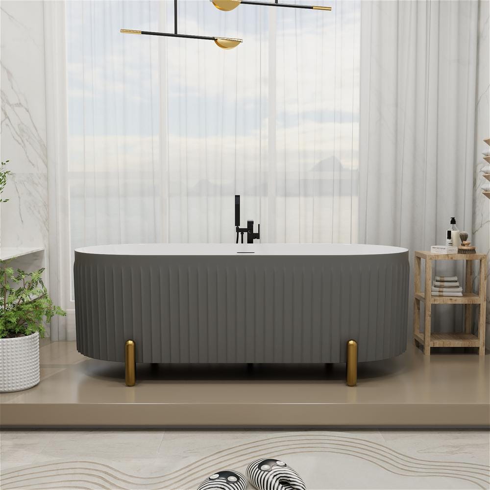 67 in. x 31 in. Acrylic Flat Bottom Soaking Bathtub Non-Whirlpool with Center Drain and Overflow in Gray price history on PriceWatchPro