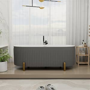 67 in. x 31 in. Acrylic Flat Bottom Soaking Bathtub Non-Whirlpool with Center Drain and Overflow in Gray