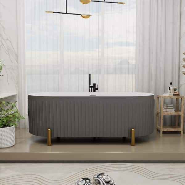 Mokleba 67 in. x 31 in. Acrylic Flat Bottom Soaking Bathtub Non-Whirlpool with Center Drain and Overflow in Gray