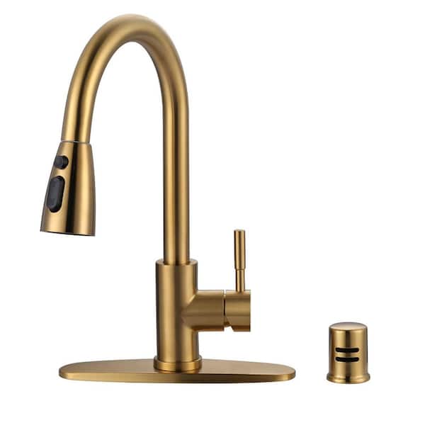 AVITAS 15.6 in. Single Handle Pull Down Sprayer Kitchen Faucet with Dishwasher Air Gap and 360° Swivel Spout in Gold