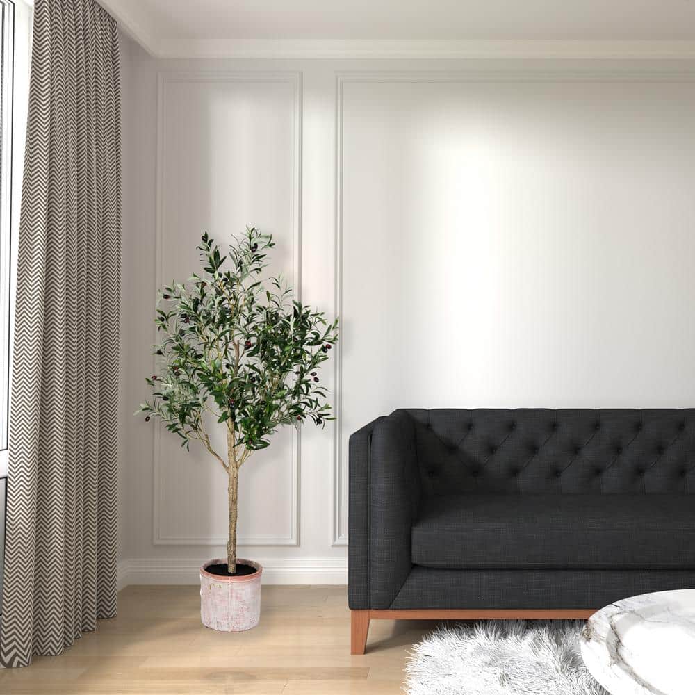 Lush Lifelike Potted Olive Tree with 56 Olives - 63" Height