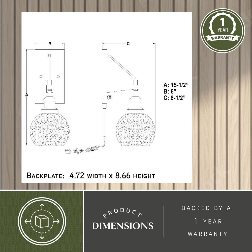 Avondale Rustic Wood & Satin Nickel Dimmable Sconce with Seeded Glass Globe