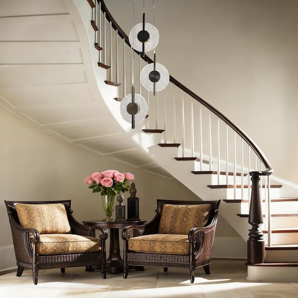 Philodendron 3-Light Integrated LED Gunmetal Gray Entryway Staircase Chandelier Industrial Handmade Ripple Glass Pendant