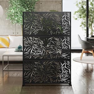 72 in. H x 47 in. W Galvanized Steel Metal Wall Sculptures Outdoor Privacy Garden Panels Leaf Pattern in Black