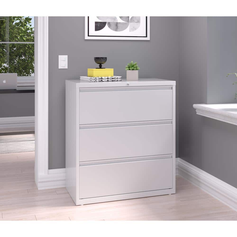 White Steel 36" 3-Drawer Lockable Lateral Filing Cabinet