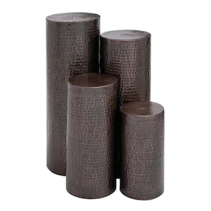 Brown Metal Pillar Style Pedestal Table with Hammered Design (Set of 4)
