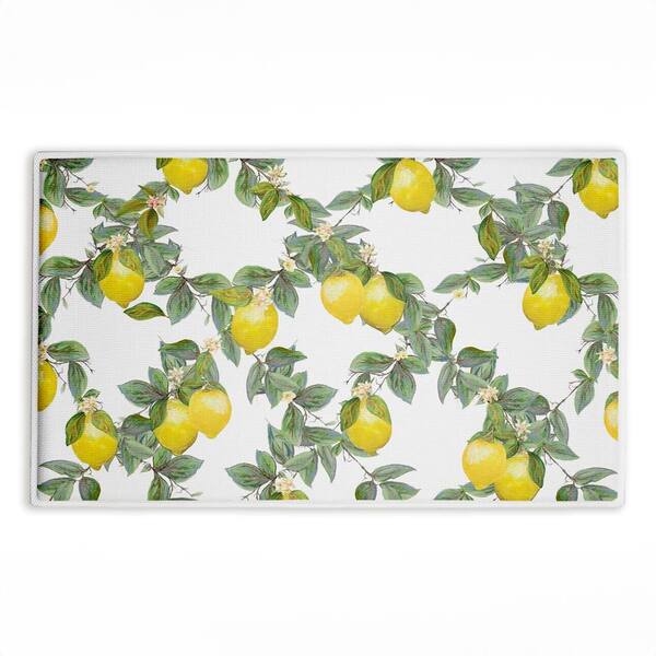 Fruity Lemony Vine Pattern 18 in. x 30 in. Green Abstract Polyester Blend Rectangle Bath Mat