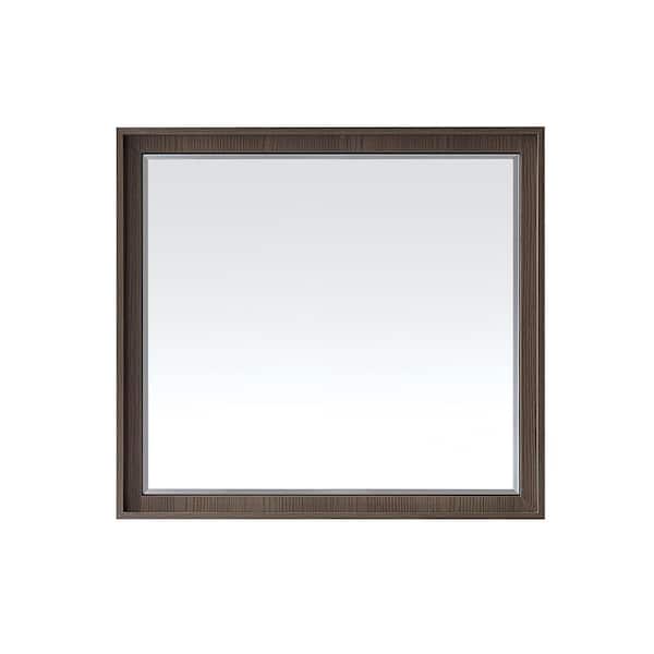 ROSWELL Bari 39.4 in. W x 36 in. H Framed Rectangular Beveled Edge Bathroom Vanity Mirror in Dark Grey Oak Finish