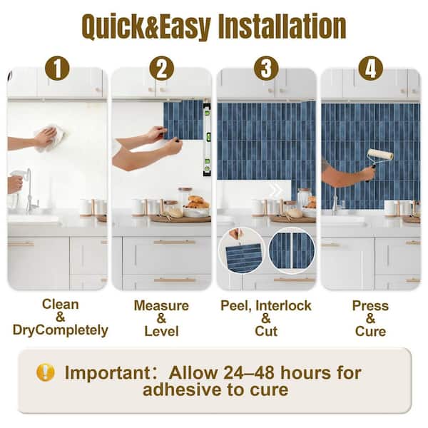 Navy Blue Gloss Finish 12 in. x 12 in. PET PU Peel and Stick Backsplash 20 Sheet Pack