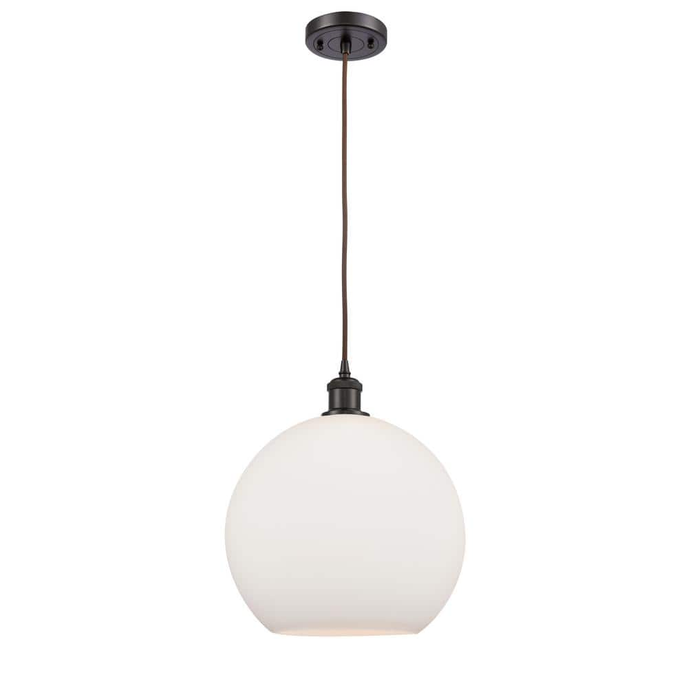 Athens 60-Watt 1 Light Oil Rubbed Bronze Shaded Mini Pendant Light with Frosted glass Frosted Glass Shade -  Innovations, 516-1P-OB-G121-