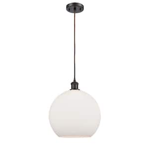 Athens 60-Watt 1 Light Oil Rubbed Bronze Shaded Mini Pendant Light with Frosted glass Frosted Glass Shade
