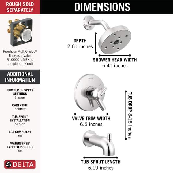 Delta Trinsic 1-Handle Wall Mount Tub and Shower Faucet Trim Kit