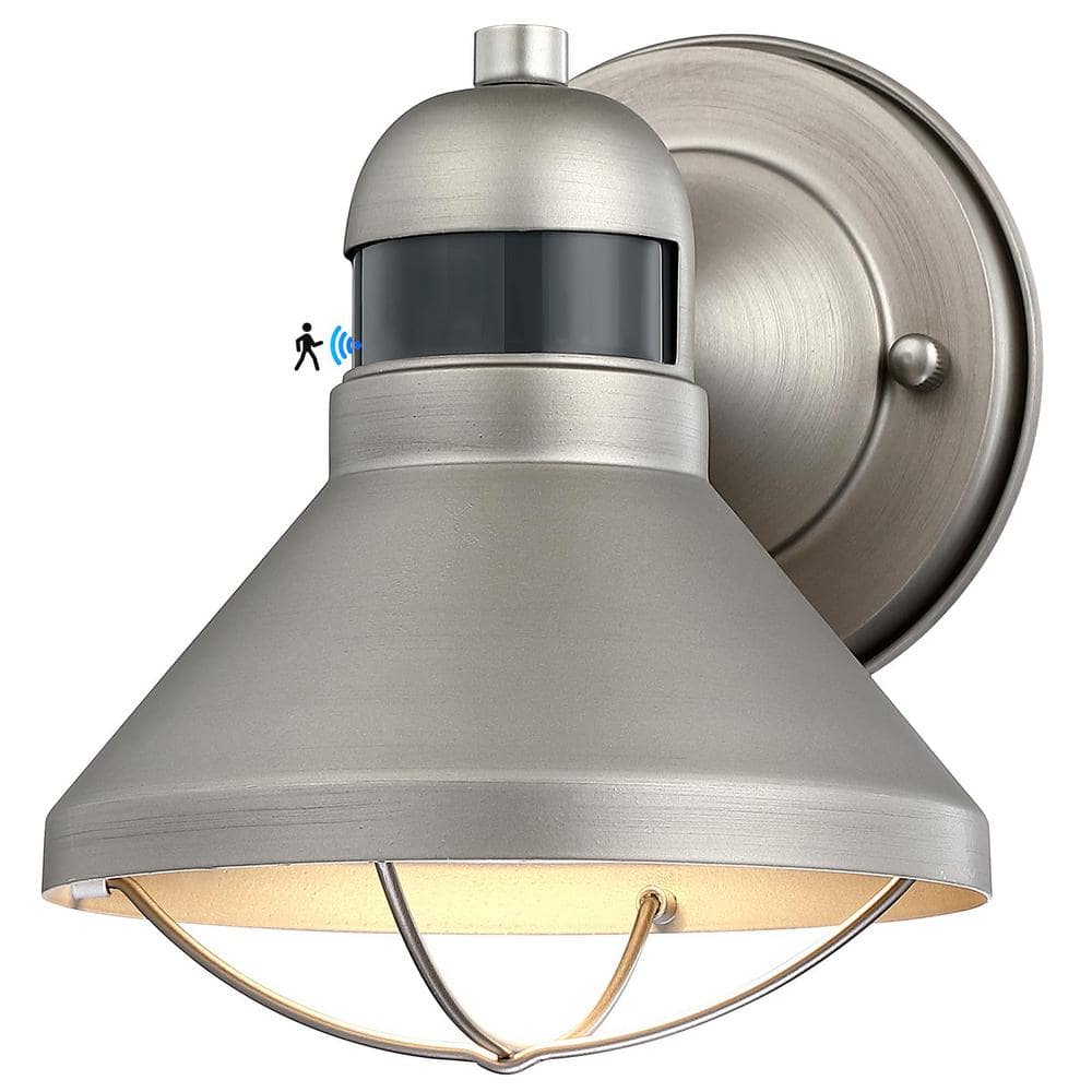 Upgraded 7.08 in. Silver Motion Sensing Dusk to Dawn Indoor/Outdoor Hardwired Barn Sconce with LED Included price history on PriceWatchPro
