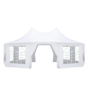 Party Tent Series 26 ft. x 19 ft. White Decagonal Heavy Duty Canopy with 8 Removable Sidewalls and 2 Pull-Back Doors