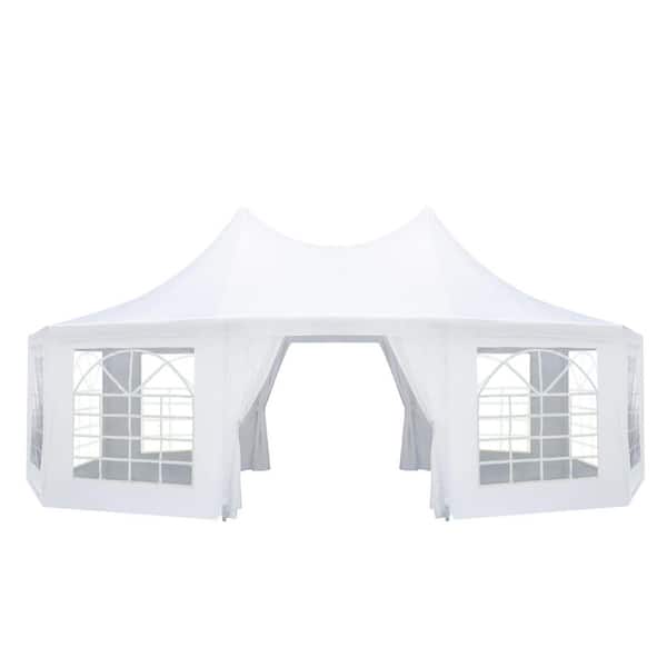 Party Tent Series 26 ft. x 19 ft. White Decagonal Heavy Duty Canopy with 8 Removable Sidewalls and 2 Pull-Back Doors