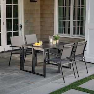 Conrad Gray 5-Piece Aluminum Outdoor Dining Set with 4 Stackable Sling Chairs and Convertible Slatted Table