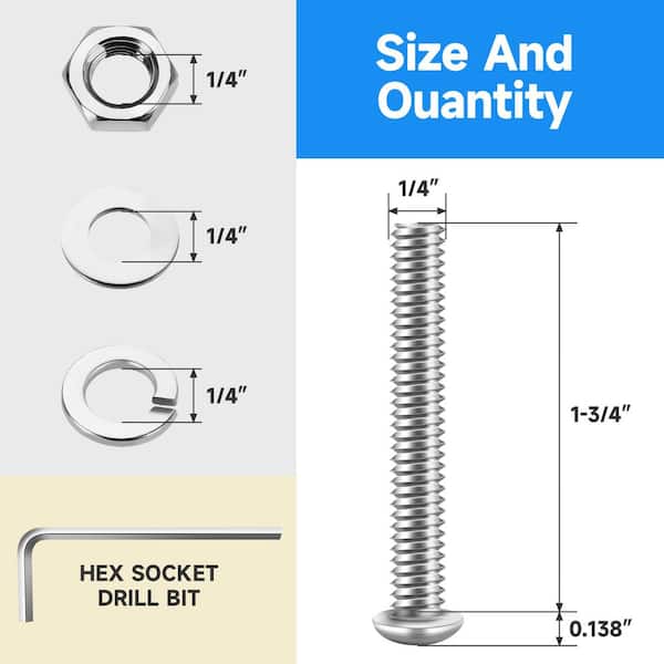 Eastlo Fastener 1/4-20 X 3/4 Button Head Socket Cap Screws – 304 Stainless Steel, Fully Threaded, Internal Hex Drive, 25-Pack