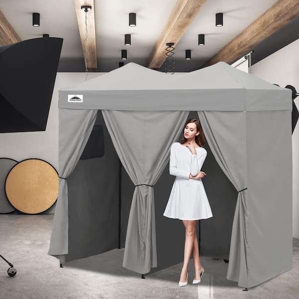 8 ft. x 4 ft. Gray Flex Double Room Pop-Up Changing Room Canopy Portable Privacy Cabana