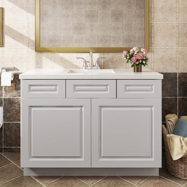 Hausvita 42 in. W x 21 in. D x 34.5 in. H in Traditional Dove Plywood Ready to Assemble Floor Vanity Sink Base Kitchen Cabinet